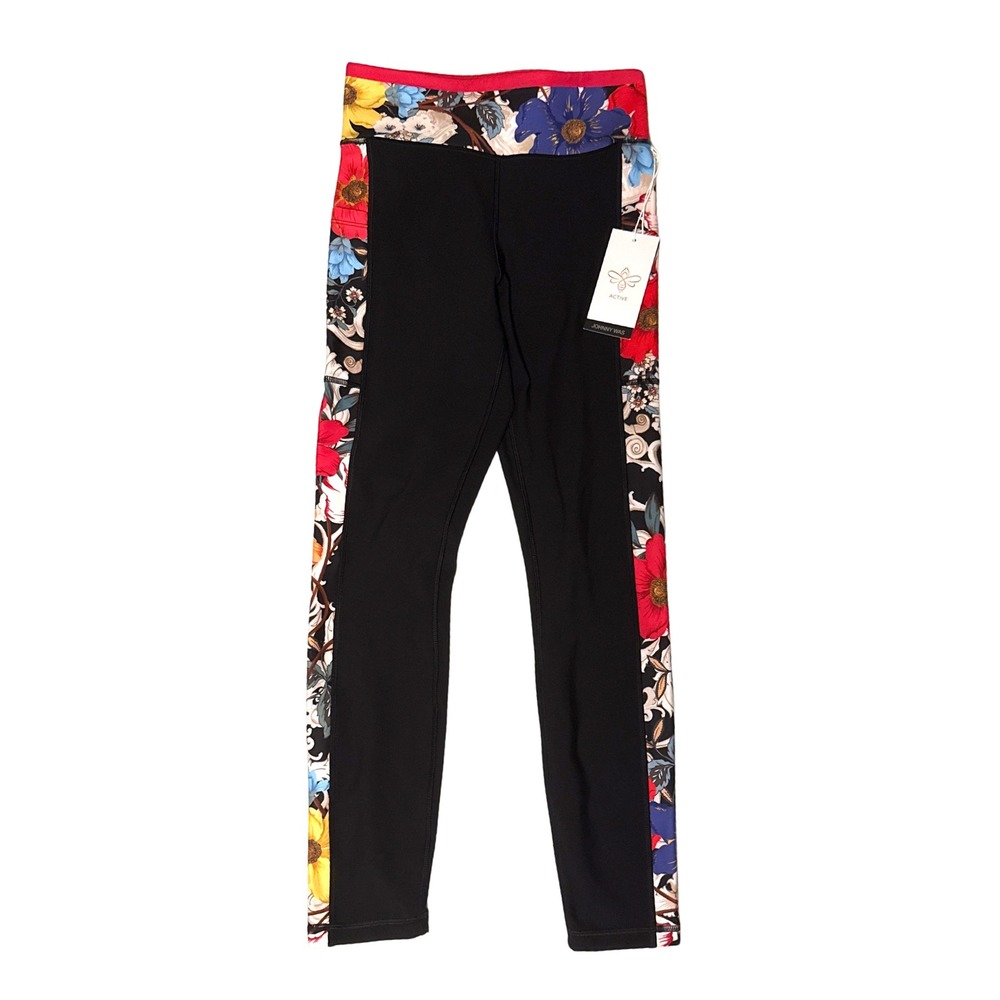 Johnny Was Active Floral Print Bee Active Leggings Black Small NWT High Rise